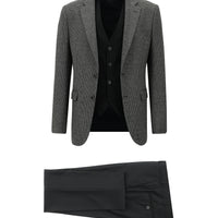 Siyah Slim Fit Dar Kesim Kombinli Yelekli Takım Elbise