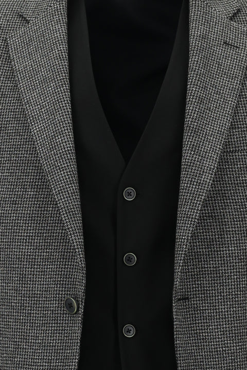 Siyah 7 Drop Slim Fit Dar Kesim Kombinli Yelekli Takım Elbise