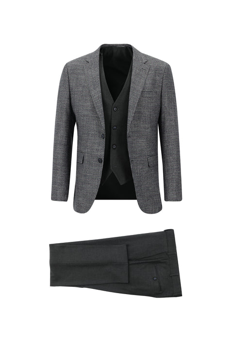 Koyu Lacivert 7 Drop Slim Fit Dar Kesim Kombinli Yelekli Takım Elbise
