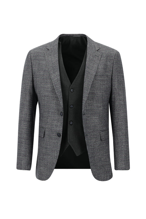 Koyu Lacivert 7 Drop Slim Fit Dar Kesim Kombinli Yelekli Takım Elbise