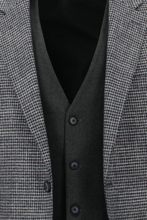 Koyu Lacivert 7 Drop Slim Fit Dar Kesim Kombinli Yelekli Takım Elbise