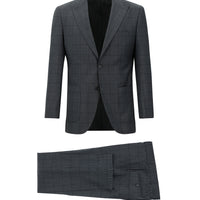 Orta Antrasit Slim Fit Dar Kesim Yünlü Kareli Takım Elbise