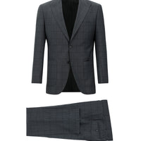 Orta Antrasit 7 Drop Slim Fit Dar Kesim Yünlü Kareli Takım Elbise