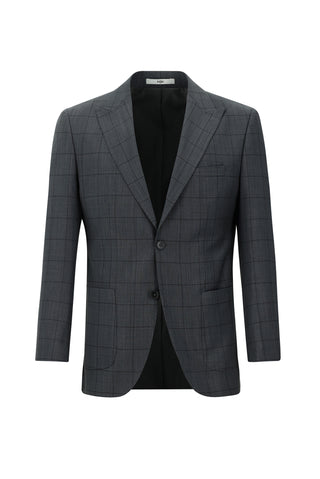  Orta Antrasit Slim Fit Dar Kesim Yünlü Kareli Takım Elbise