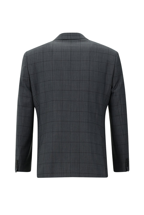 Orta Antrasit 7 Drop Slim Fit Dar Kesim Yünlü Kareli Takım Elbise