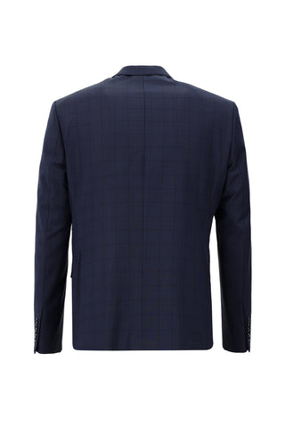  Koyu Lacivert Slim Fit Dar Kesim Yünlü Klasik Ekose Takım Elbise