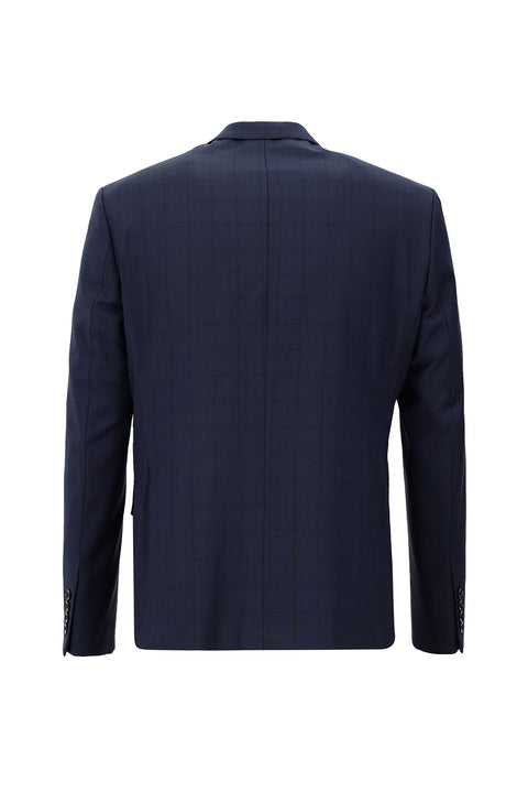 Koyu Lacivert 7 Drop Slim Fit Dar Kesim Yünlü Ekose Takım Elbise