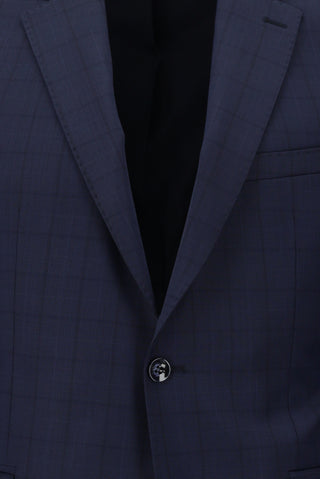  Koyu Lacivert Slim Fit Dar Kesim Yünlü Klasik Ekose Takım Elbise