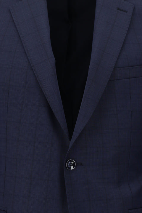 Koyu Lacivert 7 Drop Slim Fit Dar Kesim Yünlü Ekose Takım Elbise