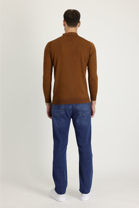 Orta Lacivert Regular Fit Standart Kesim Likralı Denim Pantolon