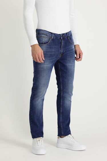 Koyu Mavi  Slim Fit Dar Kesim Likralı Denim Pantolon