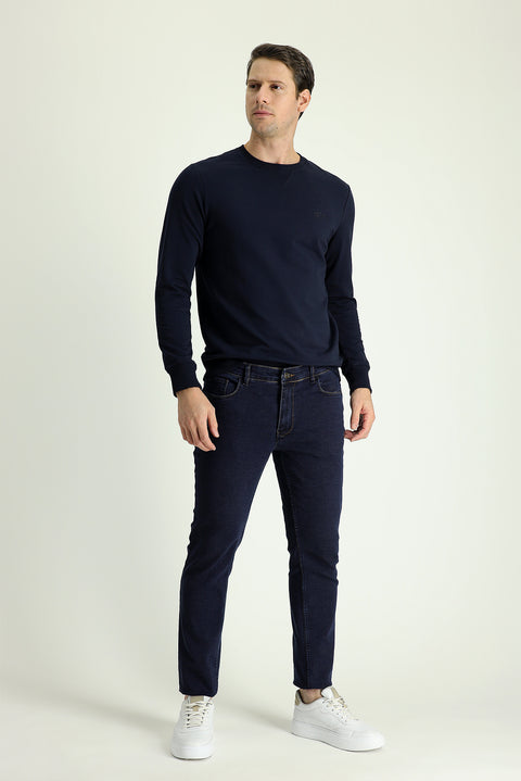 Koyu Lacivert Slim Fit Dar Kesim Likralı Denim Pantolon