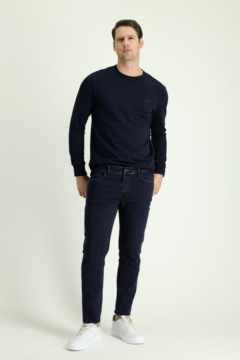 Koyu Lacivert Slim Fit Dar Kesim Likralı Denim Pantolon
