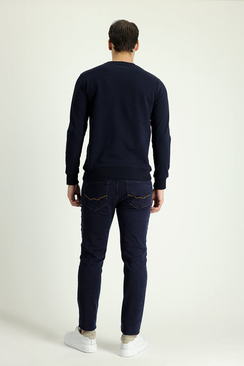 Koyu Lacivert Slim Fit Dar Kesim Likralı Denim Pantolon