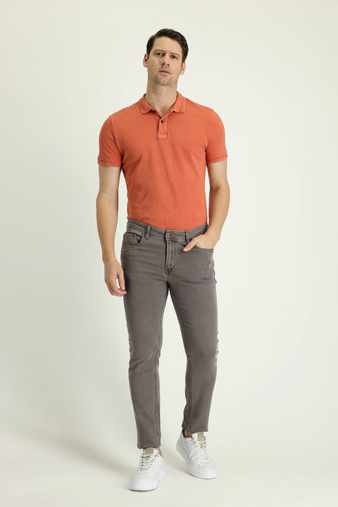 Orta Gri 7 Drop Slim Fit Dar Kesim Likralı Denim Pantolon