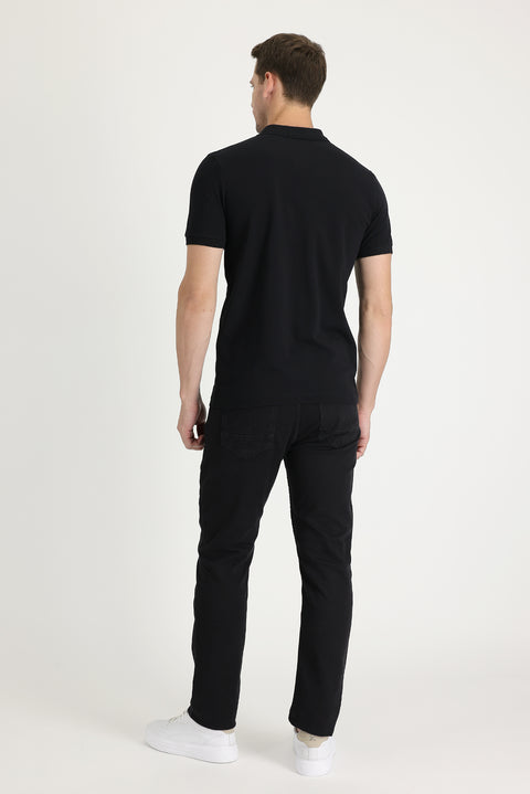 Siyah 6 Drop Regular Fit Standart Kesim Likralı Denim Pantolon