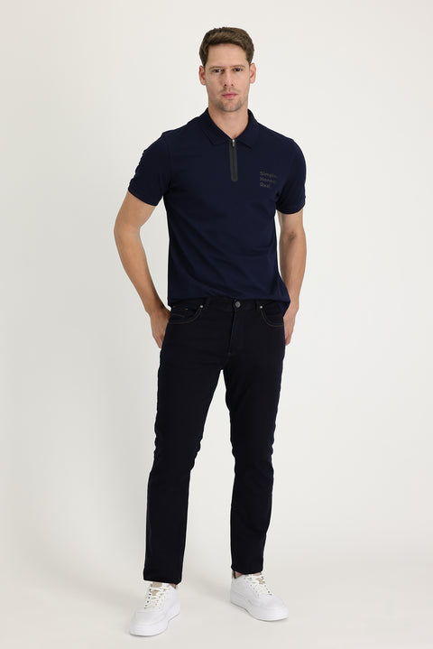 Koyu Lacivert Regular Fit Standart Kesim Likralı Denim Pantolon