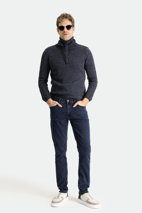 Orta Lacivert 7 Drop Super Slim Fit Eksra Dar Kesim Likralı Denim Pantolon