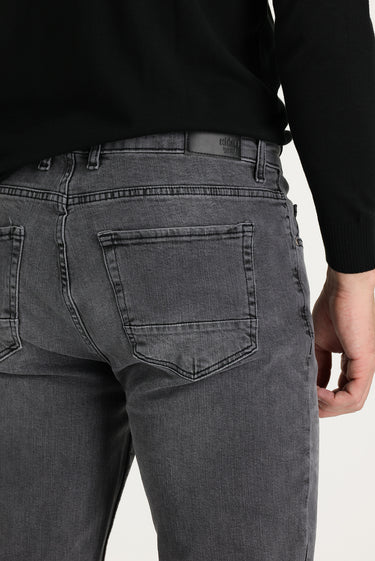 Orta Gri Slim Fit Dar Kesim Likralı Denim Pantolon