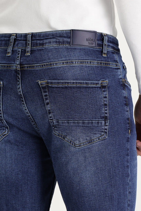 Koyu Lacivert 7 Drop Slim Fit Dar Kesim Likralı Denim Pantolon