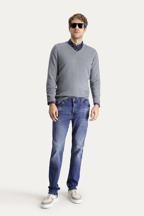 Koyu Mavi  Super Slim Fit Eksra Dar Kesim Likralı Denim Pantolon