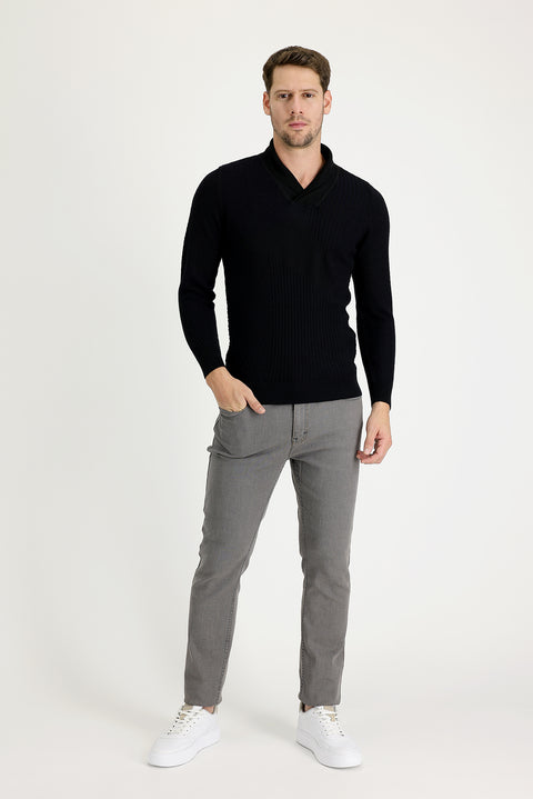 Orta Gri Super Slim Fit Eksra Dar Kesim Likralı Denim Pantolon