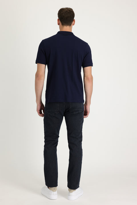 Orta Lacivert 6 Drop Regular Fit Standart Kesim Likralı Denim Pantolon