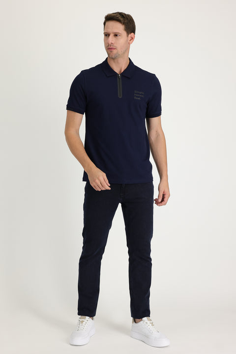 Koyu Lacivert Regular Fit Standart Kesim Likralı Denim Pantolon