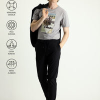 Siyah Techno-Line 7 Drop Slim Fit Dar Kesim Beli Lastikli İpli Likralı Klasik Kumaş Pantolon