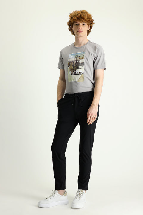 Siyah 7 Drop Slim Fit Dar Kesim Techno-Line Jogger Pantolon