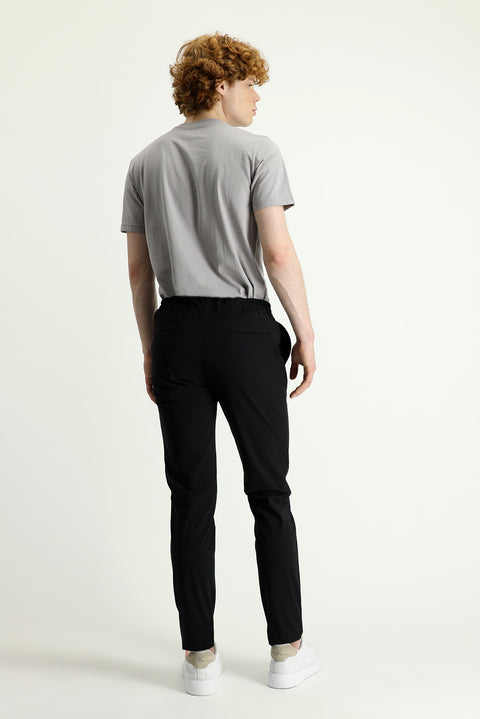 Siyah Techno-Line 7 Drop Slim Fit Dar Kesim Beli Lastikli İpli Likralı Klasik Kumaş Pantolon