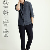 Koyu Lacivert Techno-Line Slim Fit Dar Kesim Beli Lastikli İpli Likralı Klasik Kumaş Pantolon