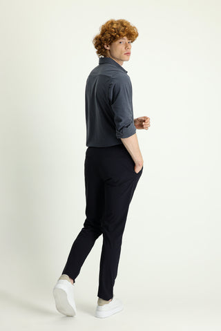  Koyu Lacivert Techno-Line 7 Drop Slim Fit Dar Kesim Beli Lastikli İpli Likralı Klasik Kumaş Pantolon