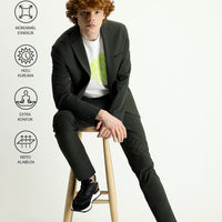 Asker Haki Techno-Line Slim Fit Dar Kesim Beli Lastikli İpli Likralı Klasik Kumaş Pantolon