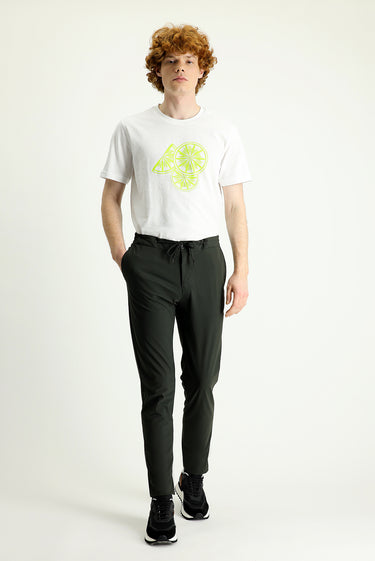 Asker Haki Techno-Line Slim Fit Dar Kesim Beli Lastikli İpli Likralı Klasik Kumaş Pantolon