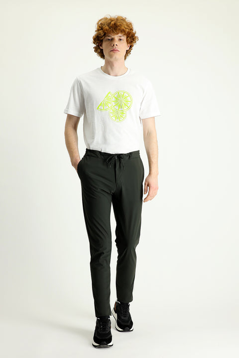 Asker Haki Techno-Line 7 Drop Slim Fit Dar Kesim Beli Lastikli İpli Likralı Örme Klasik Kumaş Pantolon