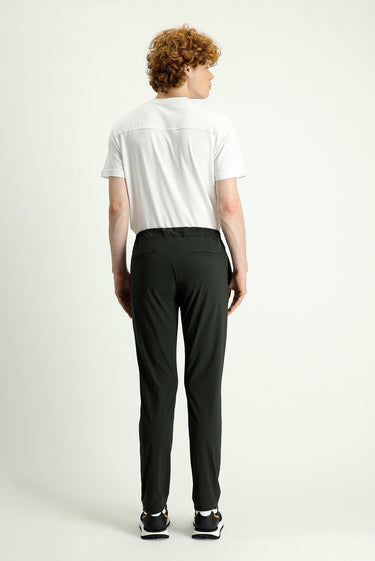 Asker Haki Techno-Line Slim Fit Dar Kesim Beli Lastikli İpli Likralı Klasik Kumaş Pantolon