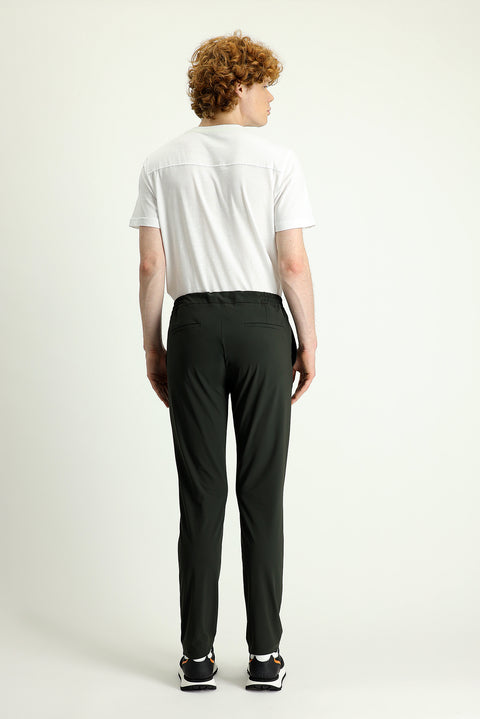 Asker Haki Techno-Line 7 Drop Slim Fit Dar Kesim Beli Lastikli İpli Likralı Örme Klasik Kumaş Pantolon