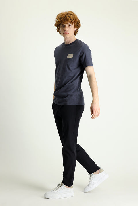 Siyah Techno-Line 7 Drop Slim Fit Dar Kesim Beli Lastikli İpli Likralı Kumaş Pantolon