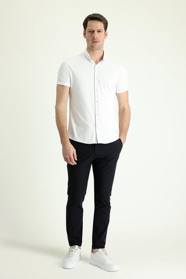 Siyah Techno-Line Slim Fit Dar Kesim Beli Lastikli İpli Likralı Kumaş Pantolon