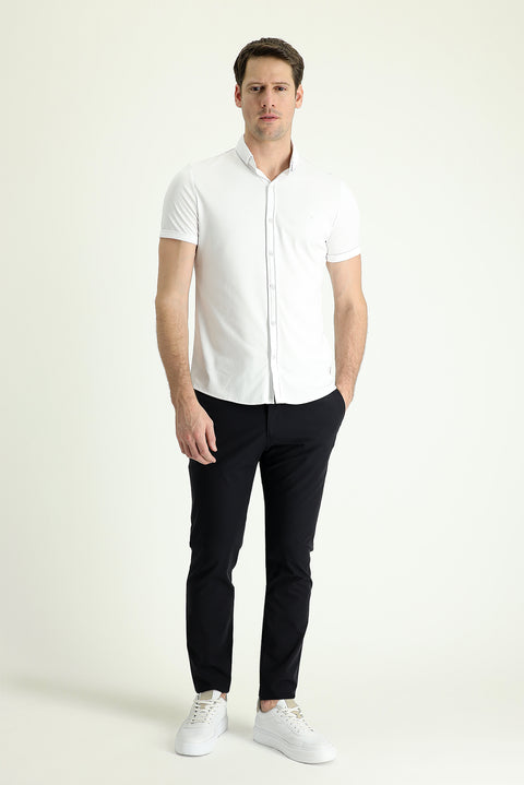 Siyah Techno-Line 7 Drop Slim Fit Dar Kesim Beli Lastikli İpli Likralı Kumaş Pantolon