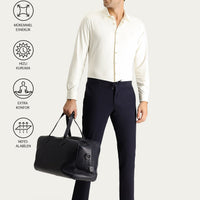 Koyu Lacivert Techno-Line 7 Drop Slim Fit Dar Kesim Beli Lastikli İpli Likralı Örme Klasik Kumaş Pantolon