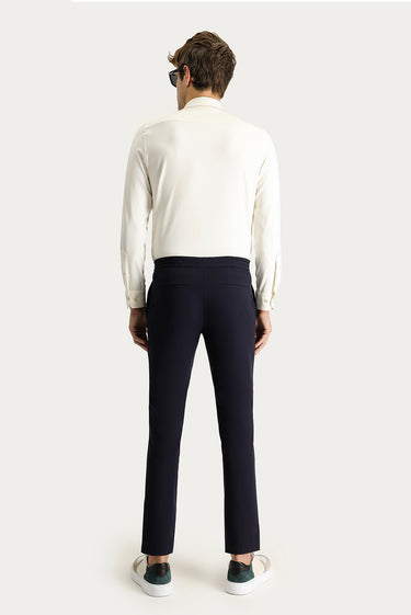 Koyu Lacivert Techno-Line Slim Fit Dar Kesim Beli Lastikli İpli Likralı Kumaş Pantolon