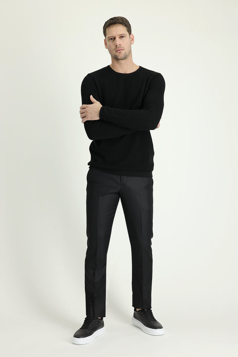 Siyah 4 Drop Relaxed Fit Rahat Kesim Klasik Desenli Kumaş Pantolon