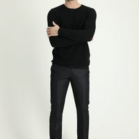 Siyah 7 Drop Slim Fit Dar Kesim Klasik Desenli Kumaş Pantolon