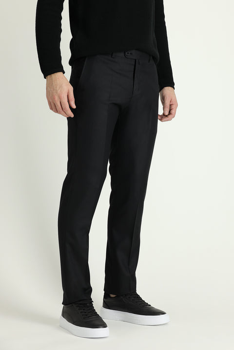 Siyah 7 Drop Slim Fit Dar Kesim Klasik Desenli Kumaş Pantolon