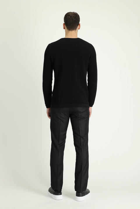 Siyah 7 Drop Slim Fit Dar Kesim Klasik Desenli Kumaş Pantolon