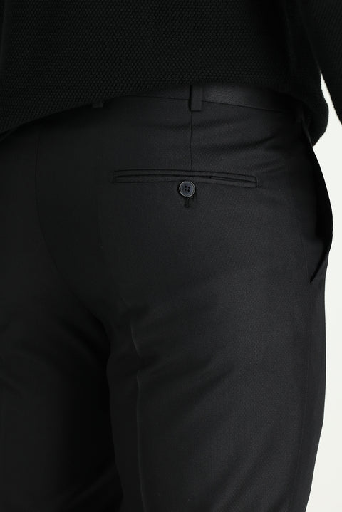 Siyah 7 Drop Slim Fit Dar Kesim Klasik Desenli Kumaş Pantolon