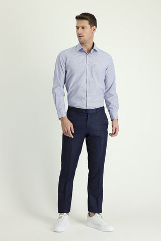  Koyu Lacivert 6 Drop Regular Fit Standart Kesim Klasik Desenli Kumaş Pantolon