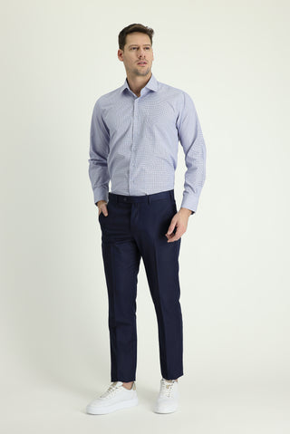  Koyu Lacivert 6 Drop Regular Fit Standart Kesim Klasik Desenli Kumaş Pantolon
